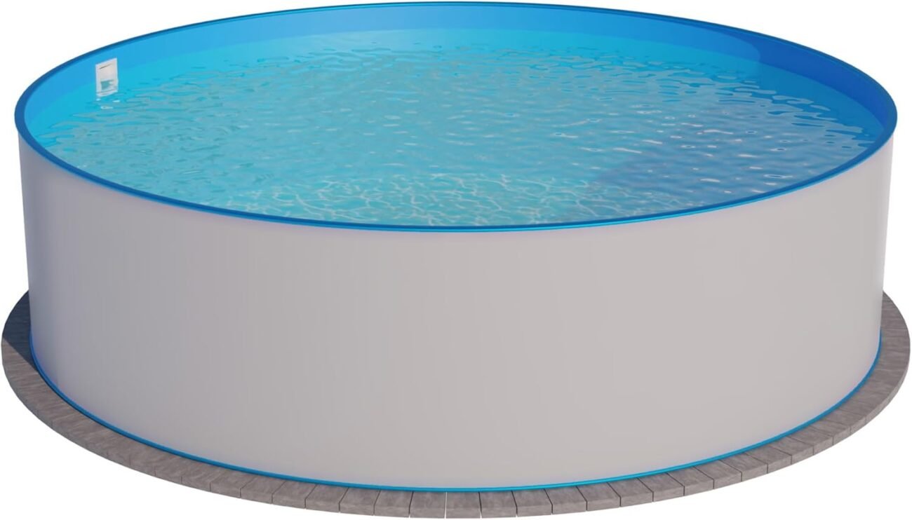Planet Pool Stahlwandpool rund Exklusiv 450x150 cm, Stahl 0,8 mm weiß, Folie 0,6 mm blau, Einhängebiese