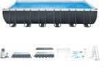 Intex 26368NP – Aufstellpool Ultra XTR Frame Rechteckig, Filterpumpe 7900 L/h, Leiter, mit Deluxe-Zubehörset, 31805 L, Stahl und PVC, Grau, 732x366x132 cm