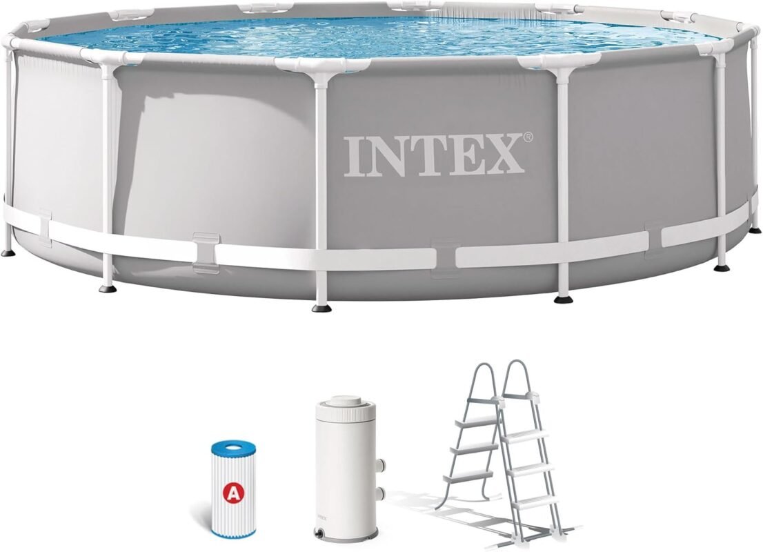 Intex 26716NP – Aufstellpool Prism Frame Rund, Filterpumpe 2006 L/h, Leiter, 8592 L, Stahl und PVC, Grau, 366x99 cm
