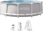 Intex 26716NP – Aufstellpool Prism Frame Rund, Filterpumpe 2006 L/h, Leiter, 8592 L, Stahl und PVC, Grau, 366x99 cm