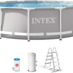 Intex 26716NP – Aufstellpool Prism Frame Rund, Filterpumpe 2006 L/h, Leiter, 8592 L, Stahl und PVC, Grau, 366x99 cm