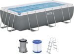 Bestway Power Steel Frame Pool Set mit Filterpumpe 404 x 201 x 100 cm, grau, eckig