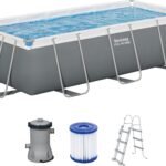 Bestway Power Steel Frame Pool Set mit Filterpumpe 404 x 201 x 100 cm, grau, eckig