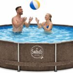 HAF - Swing Frame Pool rund Grau Rattan-Optik (Ø 305 cm, 76 cm tief) - Gartenpool mit 4.500 Liter - Robust, UV-geschützt & korrosionsbeständig - Stabiler Metallrahmen - Schnellaufbau ohne Werkzeug