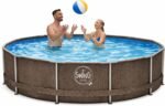 HAF - Swing Frame Pool rund Grau Rattan-Optik (Ø 305 cm, 76 cm tief) - Gartenpool mit 4.500 Liter - Robust, UV-geschützt & korrosionsbeständig - Stabiler Metallrahmen - Schnellaufbau ohne Werkzeug