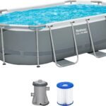 Bestway Power Steel Frame Pool Set mit Filterpumpe 305 x 200 x 84 cm, grau, oval