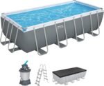 Bestway Power Steel Frame Pool Komplett-Set mit Sandfilteranlage 488 x 244 x 122 cm, grau, eckig