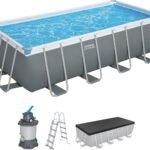 Bestway Power Steel Frame Pool Komplett-Set mit Sandfilteranlage 488 x 244 x 122 cm, grau, eckig