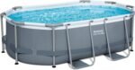 Bestway Power Steel Frame Pool Set mit Filterpumpe 305 x 200 x 84 cm, grau, oval