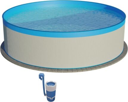 Planet Pool Stahlwandpool Set rund Arizona 350x90 cm, Stahl 0,3 mm weiß, Folie 0,2 mm blau, Overlap