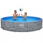 HAF - Swing Frame Pool rund Grau Rattan-Optik (Ø 305 cm, 76 cm tief) - Gartenpool mit 4.500 Liter - Robust, UV-geschützt & korrosionsbeständig - Stabiler Metallrahmen - Schnellaufbau ohne Werkzeug