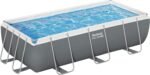 Bestway Power Steel Frame Pool Set mit Filterpumpe 404 x 201 x 100 cm, grau, eckig