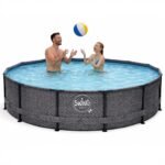 HAF - Swing Frame Pool rund Grau Rattan-Optik (Ø 305 cm, 76 cm tief) - Gartenpool mit 4.500 Liter - Robust, UV-geschützt & korrosionsbeständig - Stabiler Metallrahmen - Schnellaufbau ohne Werkzeug