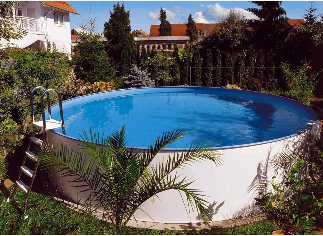 Planet Pool Stahlwandpool rund Exklusiv 450x150 cm, Stahl 0,8 mm weiß, Folie 0,6 mm blau, Einhängebiese