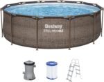 Bestway Steel Pro MAX Frame Pool-Set mit Filterpumpe Ø 366 x 100 cm, Rattan-Optik (Schokobraun), rund
