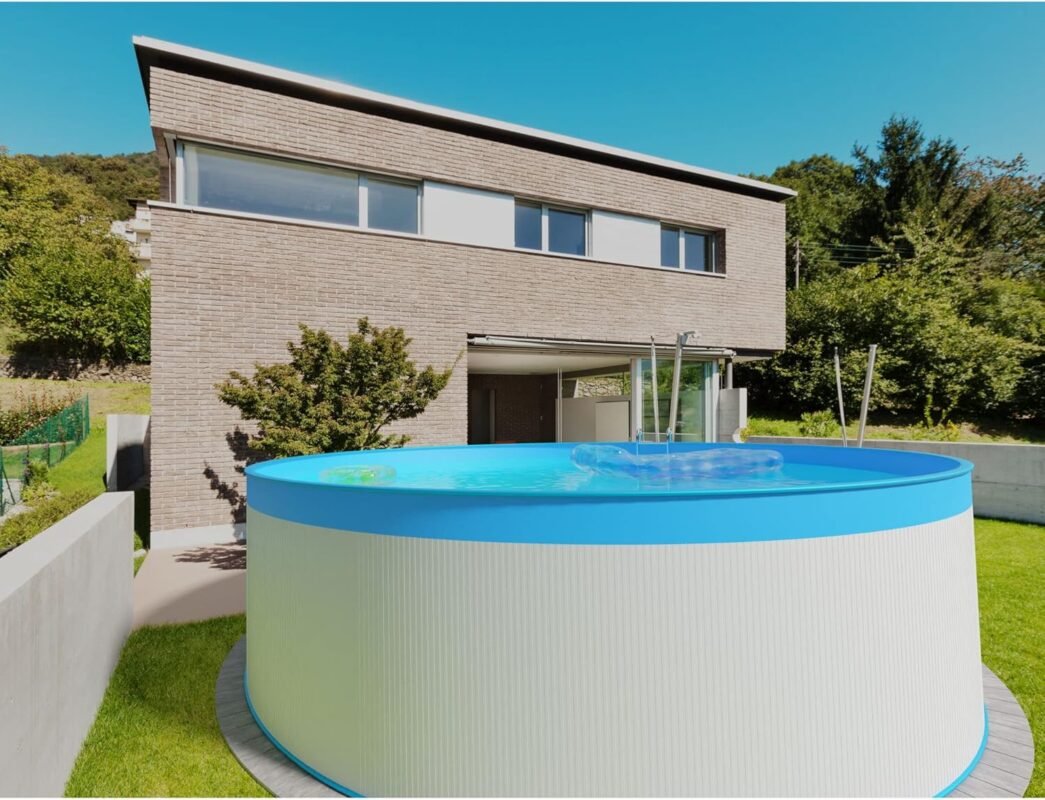 Planet Pool Stahlwandpool Set rund Arizona 350x90 cm, Stahl 0,3 mm weiß, Folie 0,2 mm blau, Overlap