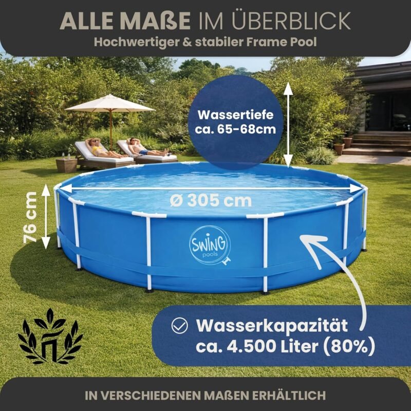 HAF - Swing Frame Pool rund Grau Rattan-Optik (Ø 305 cm, 76 cm tief) - Gartenpool mit 4.500 Liter - Robust, UV-geschützt & korrosionsbeständig - Stabiler Metallrahmen - Schnellaufbau ohne Werkzeug