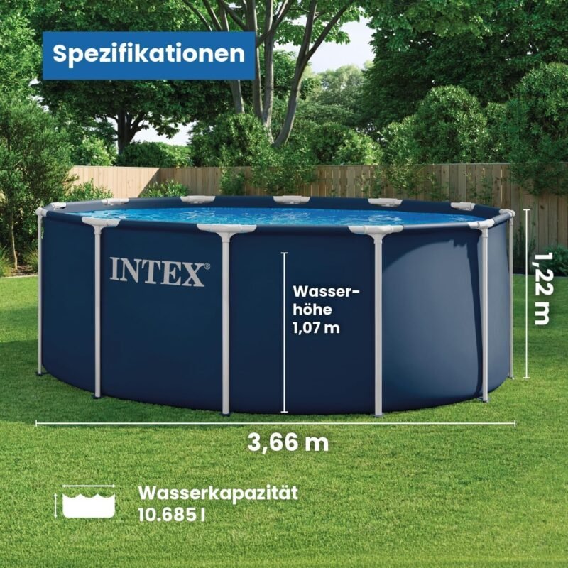 Intex 28930GH 3.66m x 1.22m Navy Blue Metal Frame Pool Set (Contents: One Pool Liner, Metal Frames and One Ladder)
