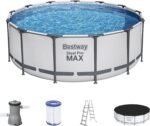 Bestway® Steel Pro MAX™ Aufstellpool Komplett-Set mit Filterpumpe Ø 396 x 122 cm, lichtgrau, rund