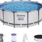 Bestway® Steel Pro MAX™ Aufstellpool Komplett-Set mit Filterpumpe Ø 396 x 122 cm, lichtgrau, rund