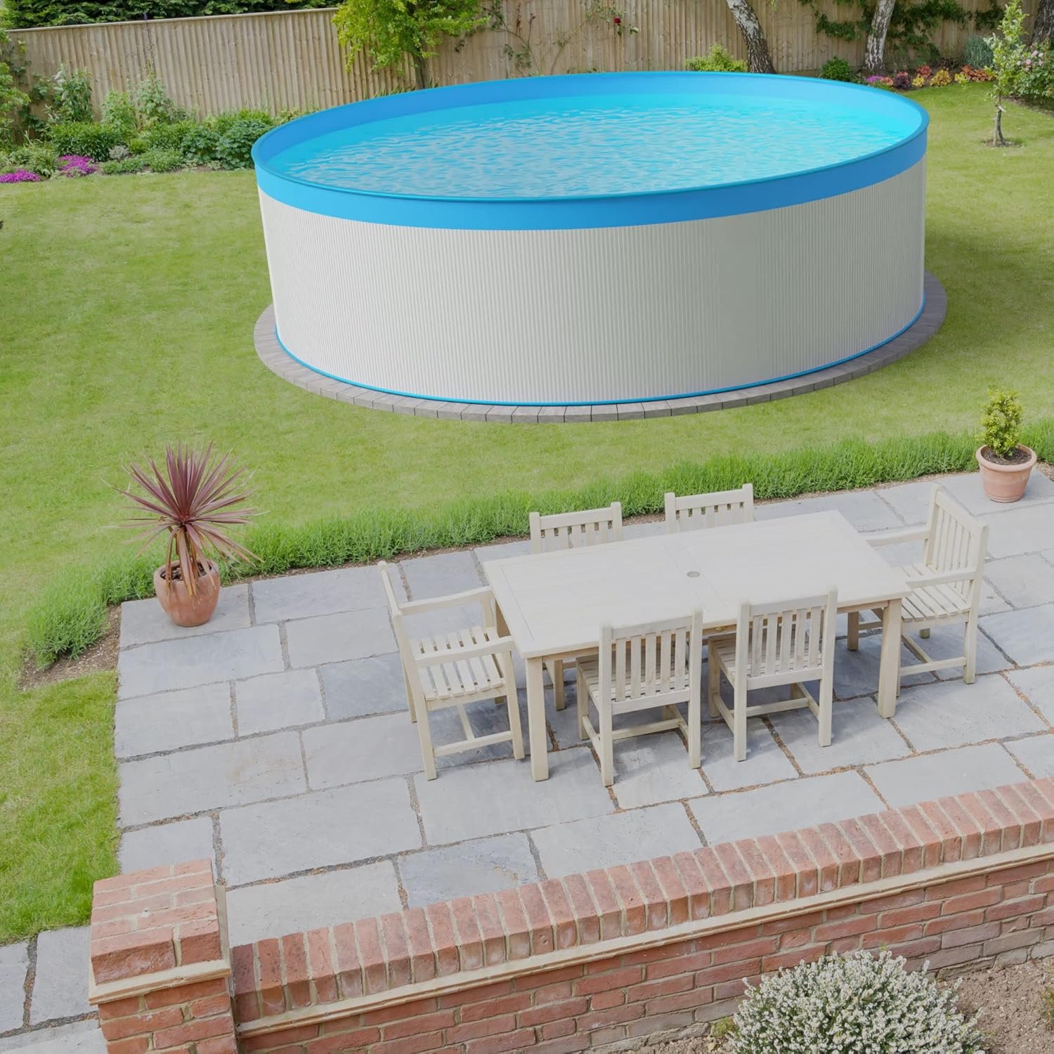 Planet Pool Stahlwandpool Set rund Arizona 350x90 cm, Stahl 0,3 mm weiß, Folie 0,2 mm blau, Overlap