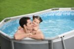 Bestway Power Steel Frame Pool Set mit Filterpumpe 305 x 200 x 84 cm, grau, oval