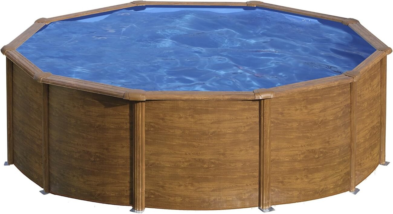 Gre Pool KITPR453W Sicilia - Aufstellpool aus Stahl, rund, mit Holzoptik. Abnehmbare Gartenpool. 460 x 120 cm