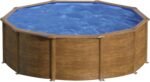 Gre Pool KITPR453W Sicilia - Aufstellpool aus Stahl, rund, mit Holzoptik. Abnehmbare Gartenpool. 460 x 120 cm