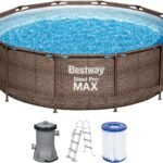 Bestway 56709-GS18 Steel Pro Max Stahlrahmenpool-Set mit Filterpumpe und Zubehör, 9150 L, blau, 366 x 366 x 100 cm