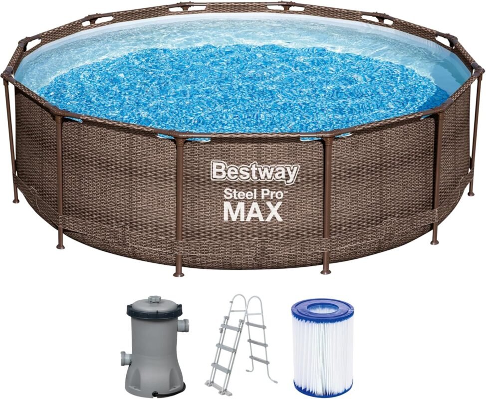 Bestway 56709-GS18 Steel Pro Max Stahlrahmenpool-Set mit Filterpumpe und Zubehör, 9150 L, blau, 366 x 366 x 100 cm
