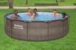 Bestway Steel Pro MAX Frame Pool-Set mit Filterpumpe Ø 366 x 100 cm, Rattan-Optik (Schokobraun), rund