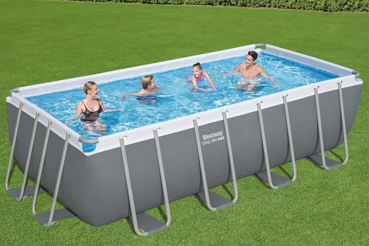 Bestway Power Steel Frame Pool Komplett-Set mit Sandfilteranlage 488 x 244 x 122 cm, grau, eckig