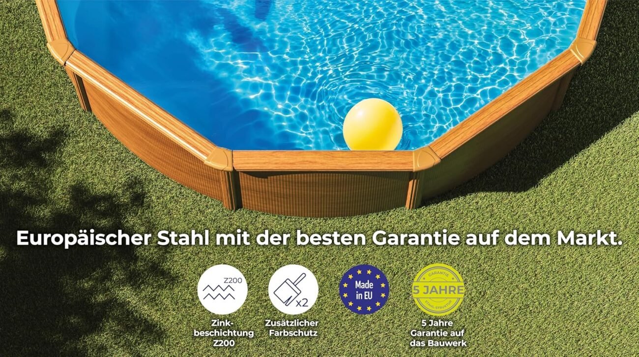 Gre Pool KITPR453W Sicilia - Aufstellpool aus Stahl, rund, mit Holzoptik. Abnehmbare Gartenpool. 460 x 120 cm