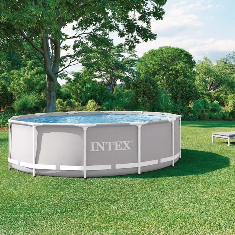 Intex 26716NP – Aufstellpool Prism Frame Rund, Filterpumpe 2006 L/h, Leiter, 8592 L, Stahl und PVC, Grau, 366x99 cm
