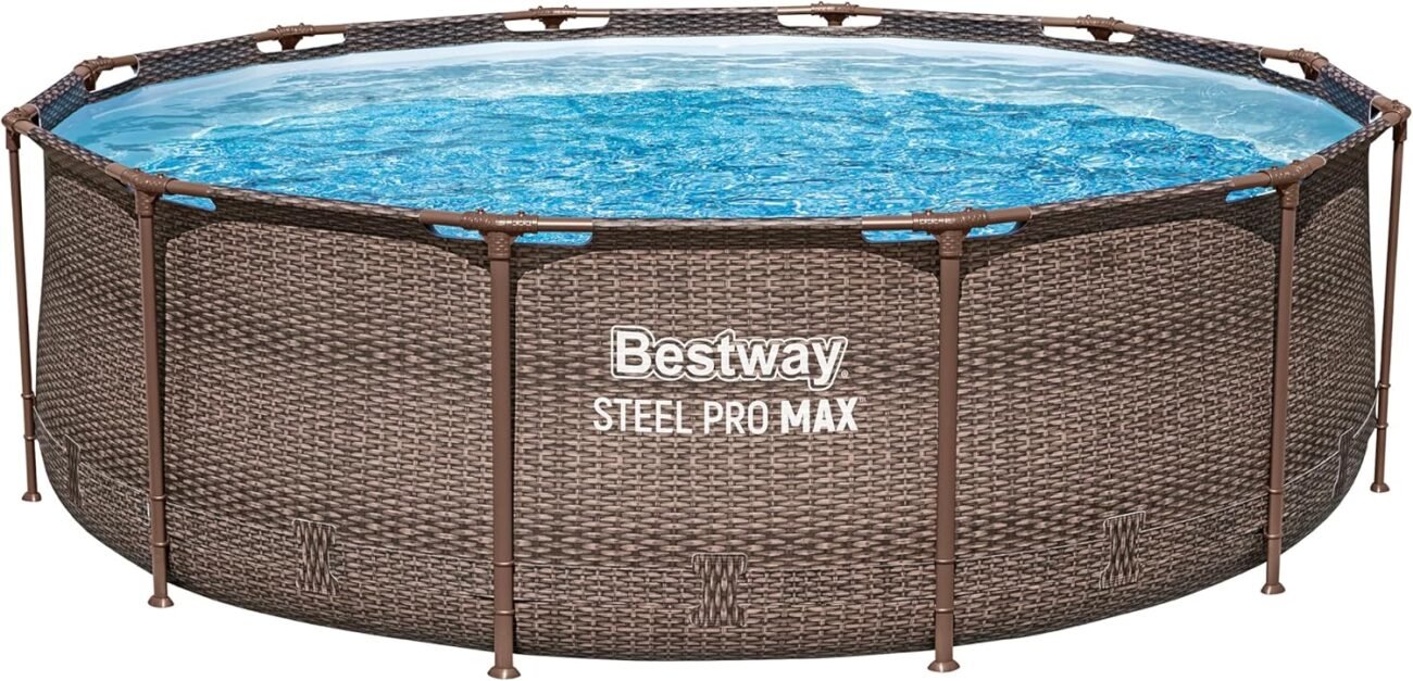 Bestway Steel Pro MAX Solo Pool ohne Zubehör 366 x 100 cm, Rattan-Optik (Schokobraun), rund