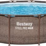Bestway Steel Pro MAX Solo Pool ohne Zubehör 366 x 100 cm, Rattan-Optik (Schokobraun), rund
