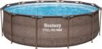 Bestway Steel Pro MAX Solo Pool ohne Zubehör 366 x 100 cm, Rattan-Optik (Schokobraun), rund