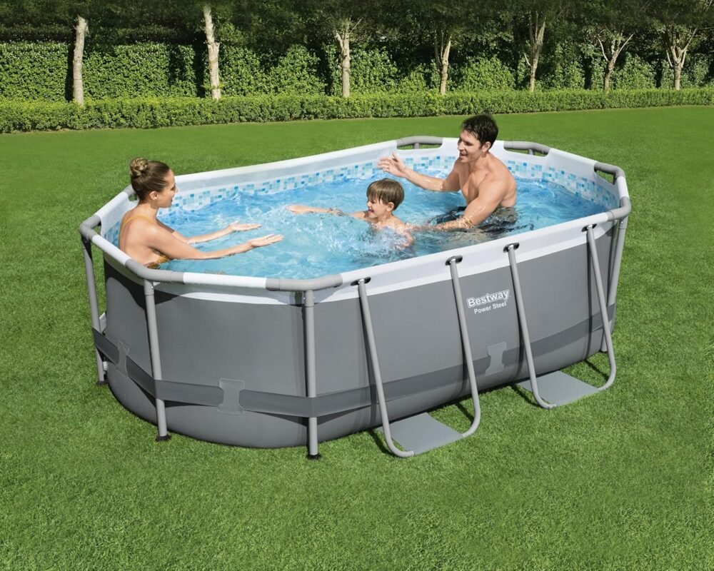 Bestway Power Steel Frame Pool Set, oval, mit Filterpumpe 305 x 200 x 84 cm, grau, 5614A