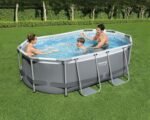 Bestway Power Steel Frame Pool Set, oval, mit Filterpumpe 305 x 200 x 84 cm, grau, 5614A