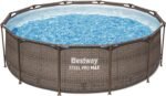 Bestway Steel Pro MAX Frame Pool-Set mit Filterpumpe Ø 366 x 100 cm, Rattan-Optik (Schokobraun), rund